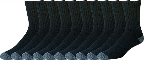 Men's Cotton Half Cushioned Crew Socks, Pack of 10